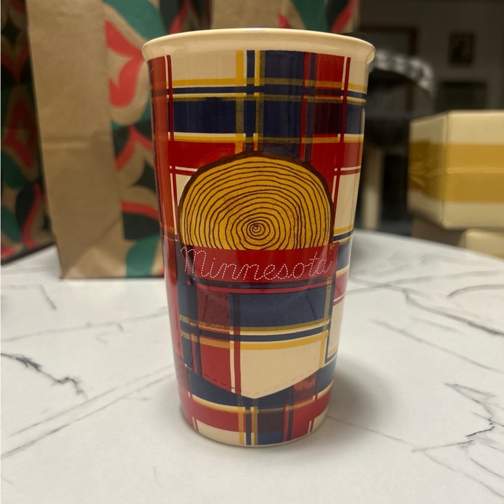 Starbucks Minnesota Cermaic Plaid Travel Mug